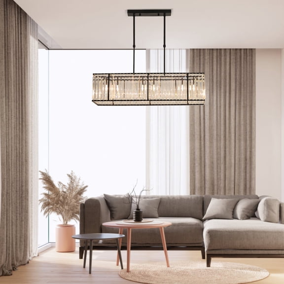 34.25*9.45*9.45 Modern Black Clear Rectangular Crystal Chandeliers Pendant Ceiling Light for Dining Room