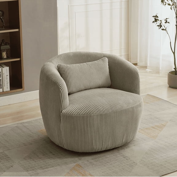 34.25" Wide Soft Accent Chair - Solid Wood, 1-Piece with Pillow & 360° Swivel