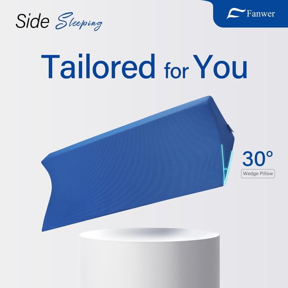 34.2in Bed Wedges & Body Positioners, 30 Degree Wedge Pillow for Side Sleeping/After Surgery, Triangle Foam Bed Wedge Pillow with Blue Machine Washable Cover, for Pregnancy, Back, Leg Pain Relief