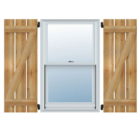 34 3/4"W x 44"H TimberCraft Six 5 3/8" Boards Spaced Board-n-Batten Shutters w/Z-Bar, Rough Sawn Western Red Cedar (Per Pair)