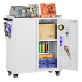 thumbnail image 1 of 34.3" H Garage Storage Cabinet with Wheels,Lockable Metal Storage Cabinet with 2 Doors for Garage Home Office Storage,White,Assembly Required, 1 of 8