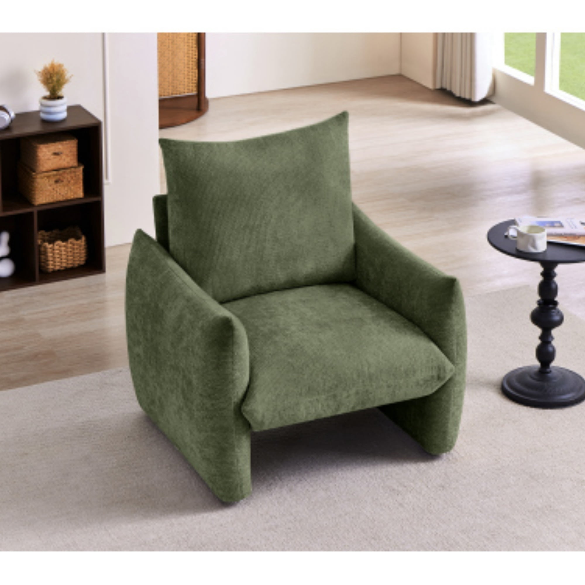 34.3-Inch Chenille Accent Chair with Plush Cushion and Solid Wood Frame, Oversized Upholstered Lounge Chair for Living Room and Small Space, Green