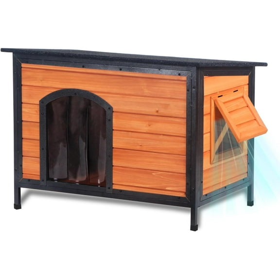 34.3"L Outdoor Dog House for Small Medium Dogs Outside Chew Proof Iron Frame Dog Kennel Raised Design