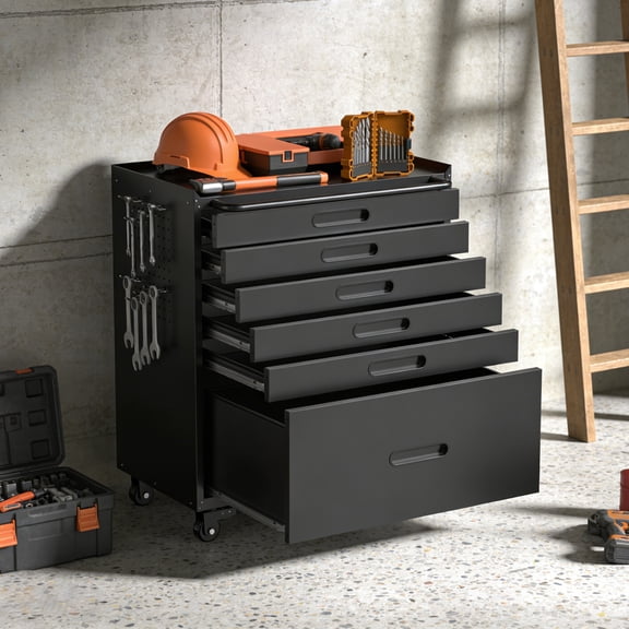 34.3" Rolling Tool Chest with 6 Drawers - Mobile Garage Cabinet Organizer, All-Drawer Design for Small Parts & Tools, Heavy Duty Steel Construction