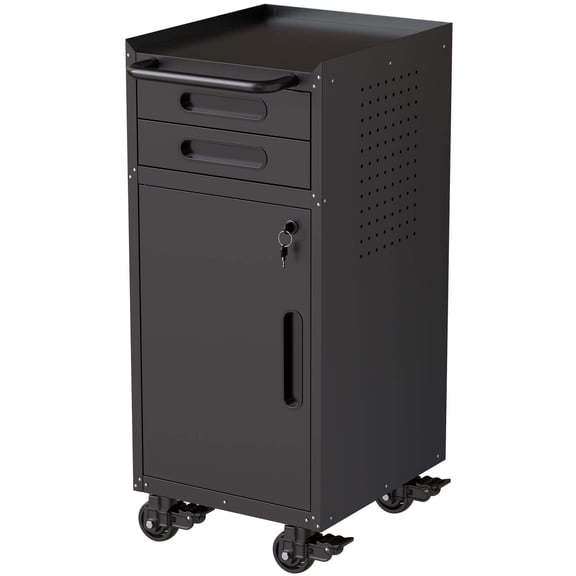 34.3' Narrow Rolling Tool Cabinet - Space-Saving Garage Storage with Lockable Door, 2 Drawers and Large Handle, Slim Metal Organizer for Tight Spaces
