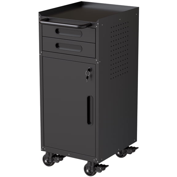 34.3" Slim Rolling Tool Cabinet with Lockable Door & 2 Drawers Space-Saving Metal Garage Organizer for Tight Corners, Black