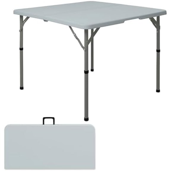 34" Square Folding Table,Multi-Functional Portable Folding Card Table with Carrying Handle for Indoor Outdoor Camping,Picnic, Office, Party Use, HDPE Plastic Tabletop with Metal Frame(Grey)