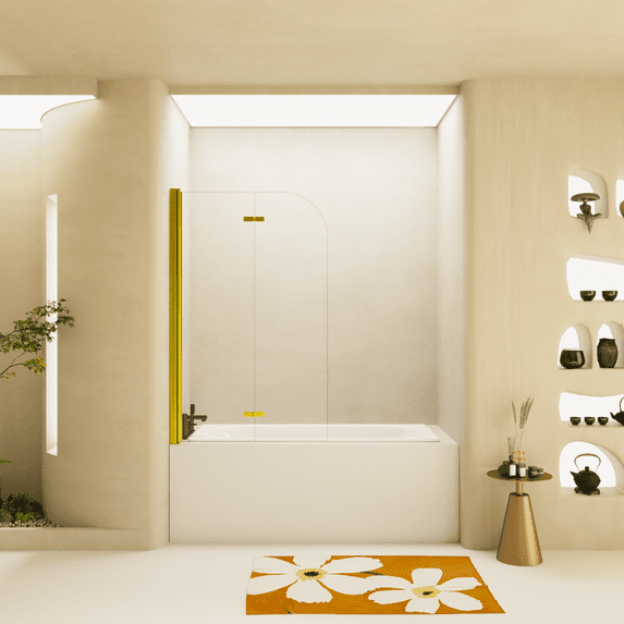 34-35.5" W x 58" H Frameless Folding Pivot Bathtub Door, 1/4" Tempered Glass