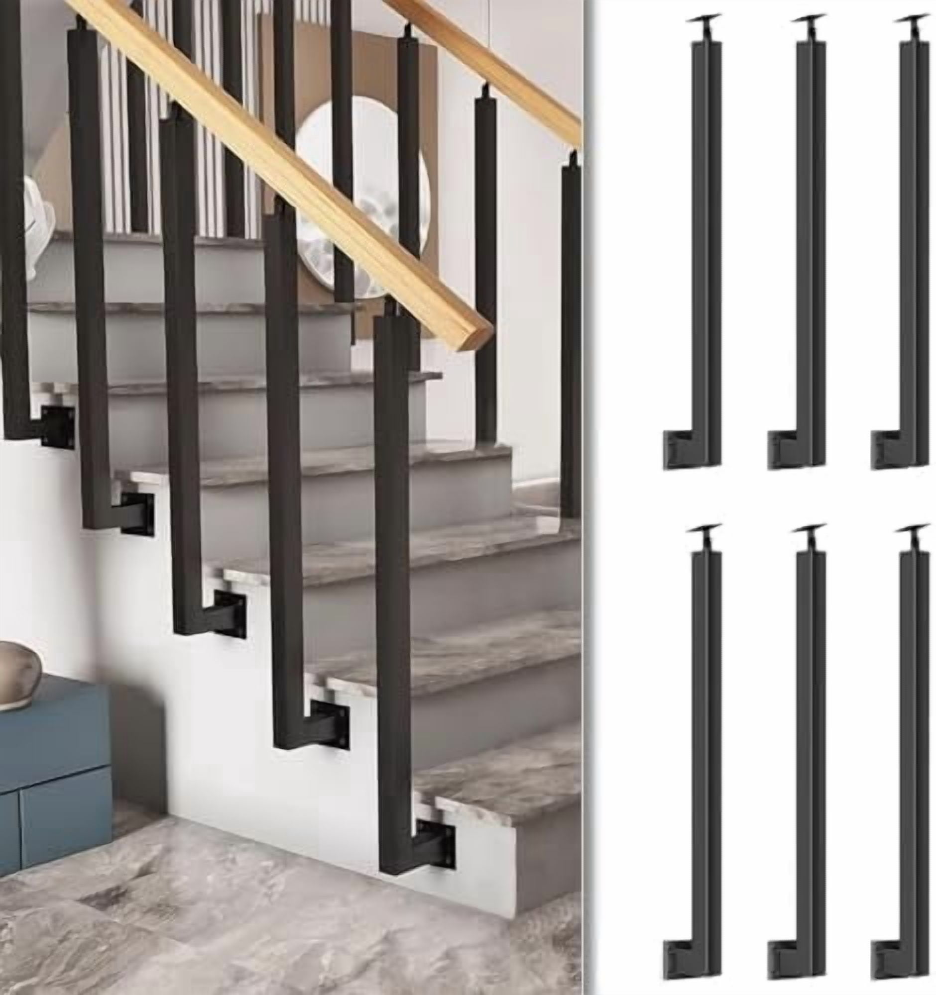 34/36/38/40/42in Side Mount Stair Railing Posts, Indoor Outdoor 270 ...
