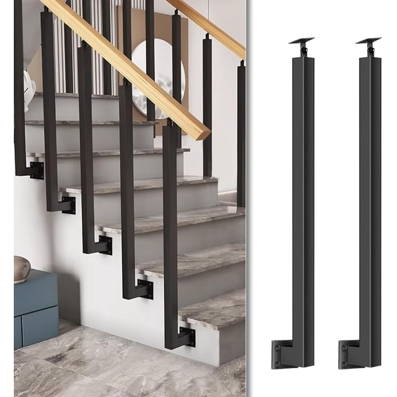 34/36/38/40/42in Side Mount Stair Railing Posts, Indoor Outdoor 270Adjustable Metal Baluster Post, Staircase Balusters with Screws Kit for Deck, Balcony and Porch