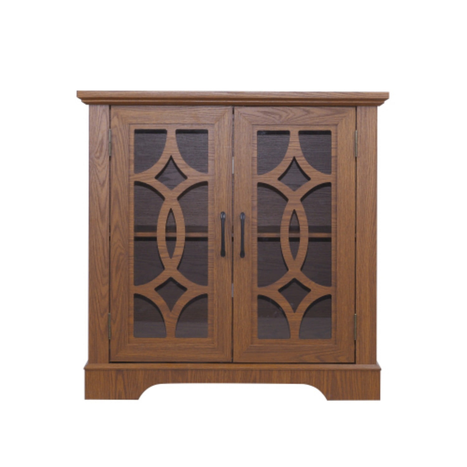 34.37" Modern Glass Door Sideboard Buffet Cabinet, MDF Storage Credenza with Adjustable Shelf, Tempered Glass Display Cabinet for Dining Living Room Kitchen, Dark Oak