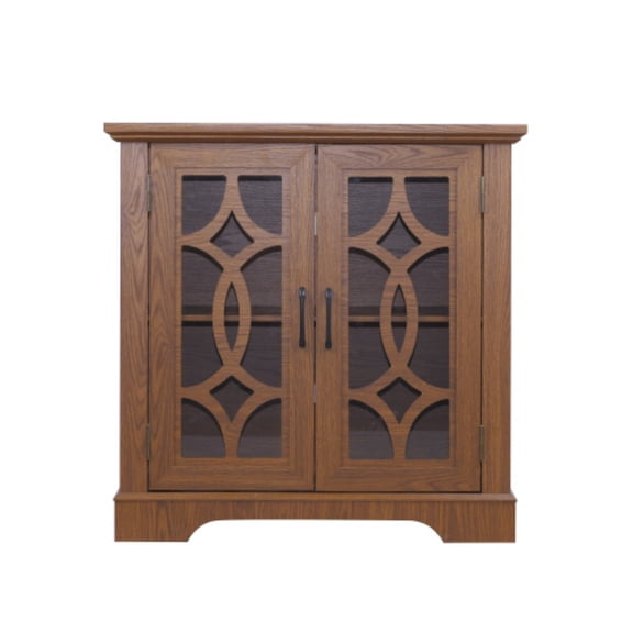 34.37" Modern Glass Door Sideboard Buffet Cabinet, MDF Storage Credenza with Adjustable Shelf, Tempered Glass Display Cabinet for Dining Living Room Kitchen, Dark Oak