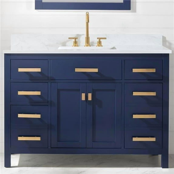 34.43 cu. ft. Valentino Bath Vanity with Carrara Marble Vanity Top & White Basin, Blue