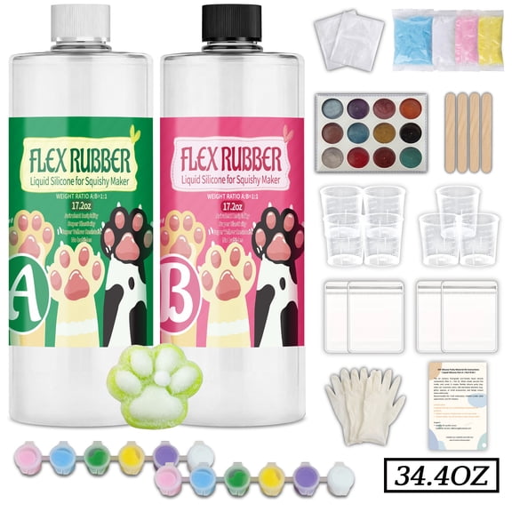 34.4oz Taba Squishy DIY Making Kit, 1:1 AB Liquid Silicone Compound, FuFu Squishy Material Mixing Set, Slow Rebound Stress Relief Squishies Craft Supplies, Ideal Handmade Gift for