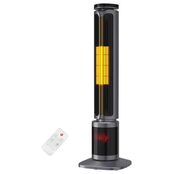 34.5" Space Heaters for Indoor Use Large Room, 1500W PTC Electric Heater with 3D Flame, Oscillating Heater with Control & 12H Timer, Portable Tower Heaters for Bedroom, Office, Grey