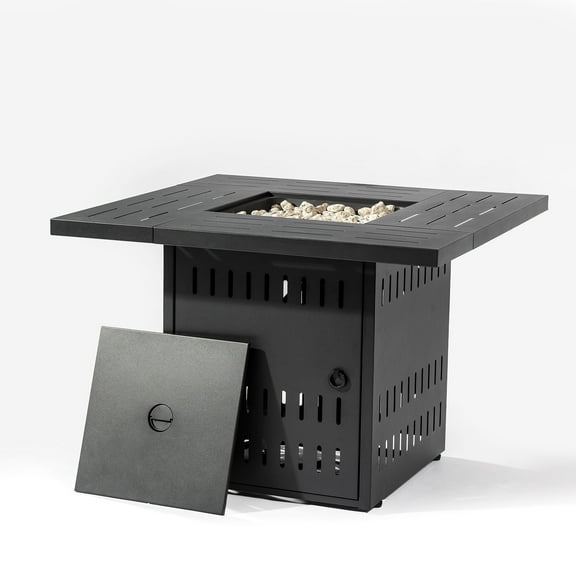 AJ Enjoy 34" Rectangular Black 50,000 BTU Propane Gas Fire Pit Table & Patio Heater w/ Hideaway Tank Seat