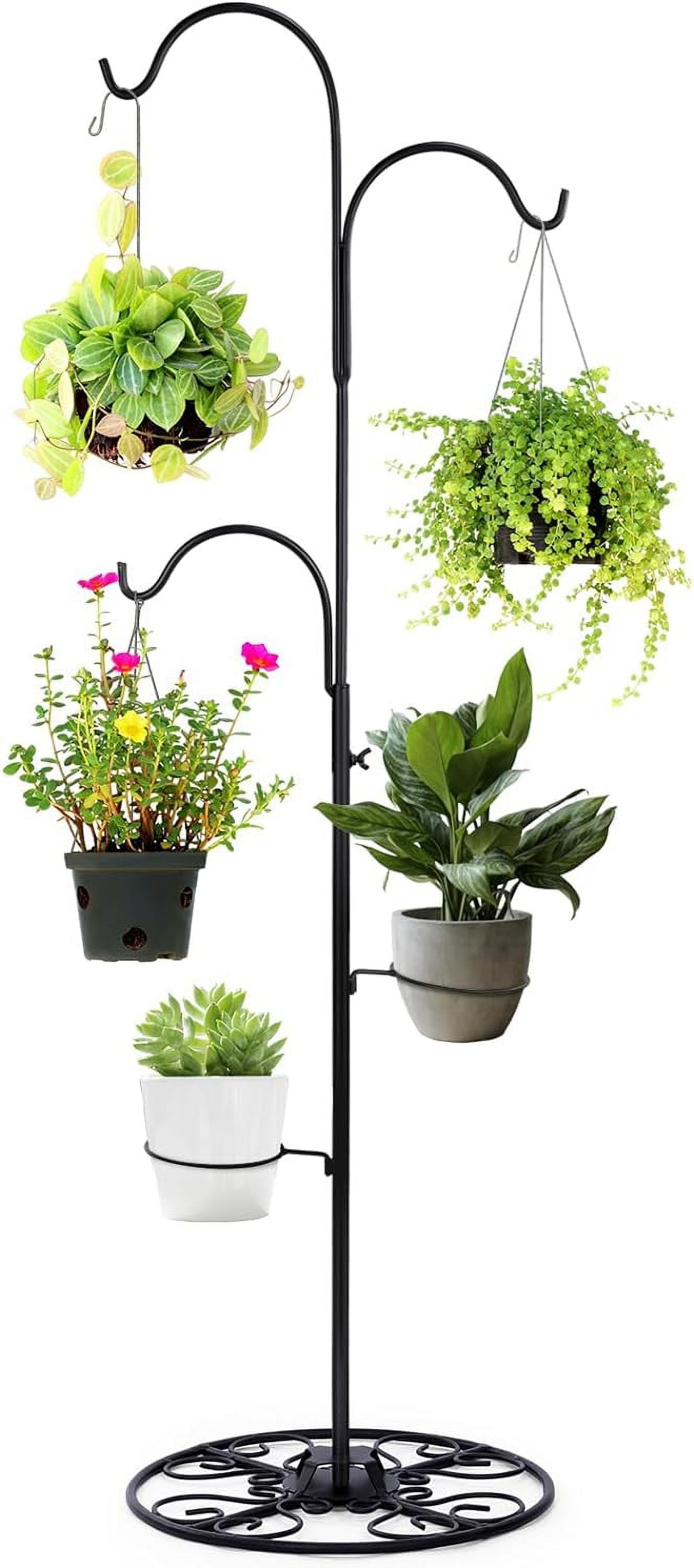 3455 Inch Adjustable Black Iron Shepherd Hook with Base Indoor Outdoor