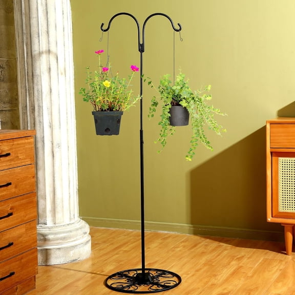 34-55 Inch Adjustable Black Iron Shepherd Hook with Base