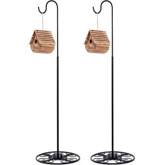34-55 Inch Adjustable Black Iron Shepherds Hook with Base Indoor Outdoor Wind Chime Stand Bird Feeder Stand Hanging Plant for Garden Plants Weddings Event Home Decor(1 Pcs)