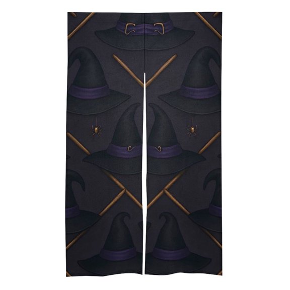 3457 In Door Curtain Isolation Hot And Cold Air High Temperature Resistant Easy To Install For Kitchen Living Room Bedroom Dining Room Witch Hat And Broomstick Halloween Pattern