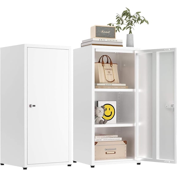 34.6" H Metal Lockable Storage Cabinet with Adjustable Shelves and Leveling Feet, Single-Door Steel Locker for Home, Office, School, or Gym (White)