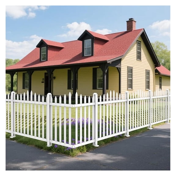 34.6" H x 84" W White Picket Fence Panels Vinyl Decorative Fencing for Pool Front Porch Yard Garden Patio (20 Pickets, Curved)