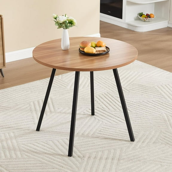 34.6" Round Dining Table for 2-4, Mid-Century Modern Kitchen Table with Woodgrain Top & Black Metal Legs, Space-Saving Table for Apartment, Breakfast Nook, Small Spaces