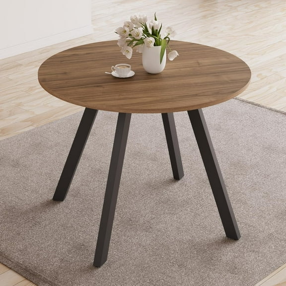 34.6'' Round Dining Table Mid Century Modern Small Round Coffee Table, Saving Space (Walnut Table)