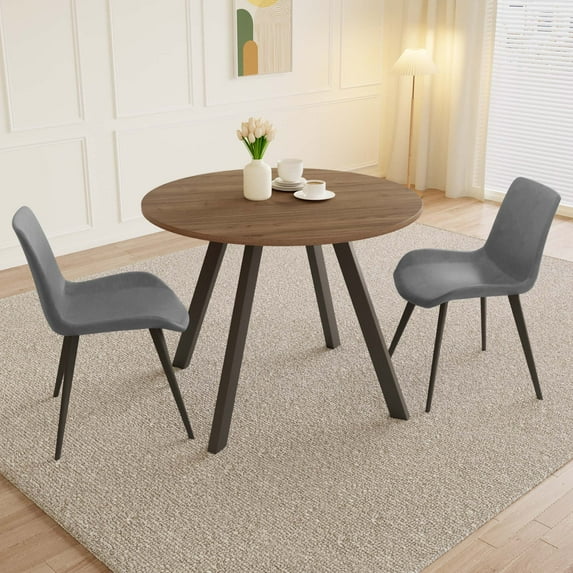 34.6" Round Dining Table Set, Mid Century Modern Round Dining Table for 2 Person, with Steel Legs, Coffee Table for Kitchen Dining Room, Office, Save Space
