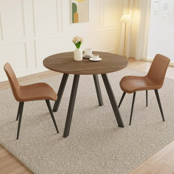 34.6" Round Dining Table Set, Mid Century Modern Round Dining Table for 2 Person, with Steel Legs, Coffee Table for Kitchen Dining Room, Office, Save Space