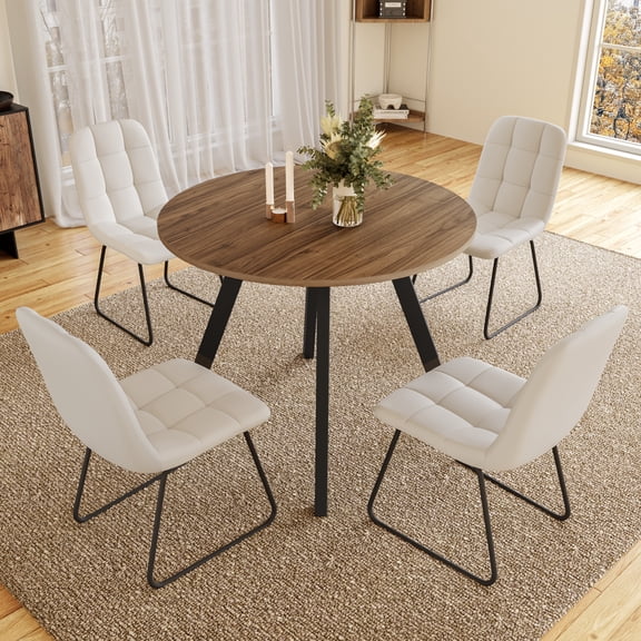 34.6" Round Dining Table Set, Mid Century Modern Round Dining Table for 4 Person, with Steel Legs, Coffee Table for Kitchen Dining Room, Office, Save Space