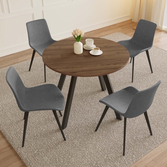 34.6" Round Dining Table Set, Mid Century Modern Round Dining Table for 4 Person, with Steel Legs, Coffee Table for Kitchen Dining Room, Office, Save Space