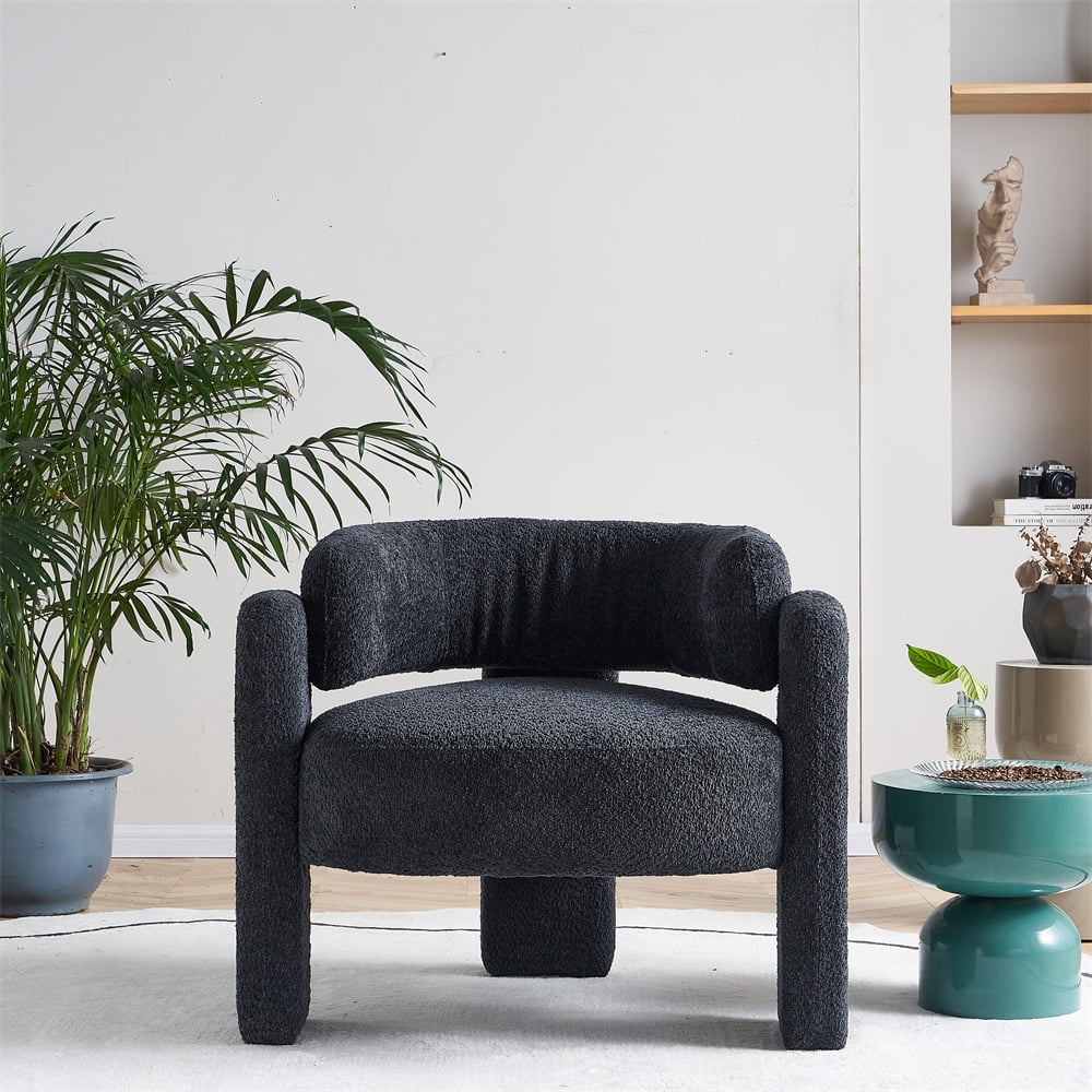 34.6" Wide Boucle Accent Chair, Modern Dark Grey Living Room Chair with