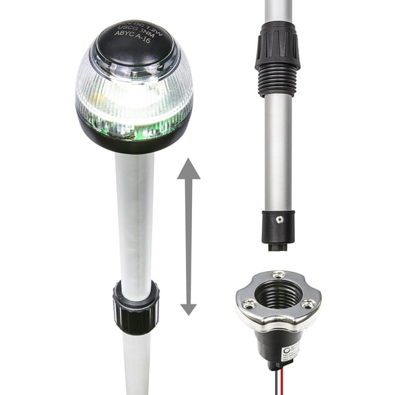 34"- 60" Adjustable White LED Marine Navigation Anchor All-Round Boat Light [USCG ABYC A-16 3NM] [IP66 Waterproof] [Aluminum & ABS] 3 Nautical Mile Visibility Stern Light Fishing Boat Yacht Pontoon