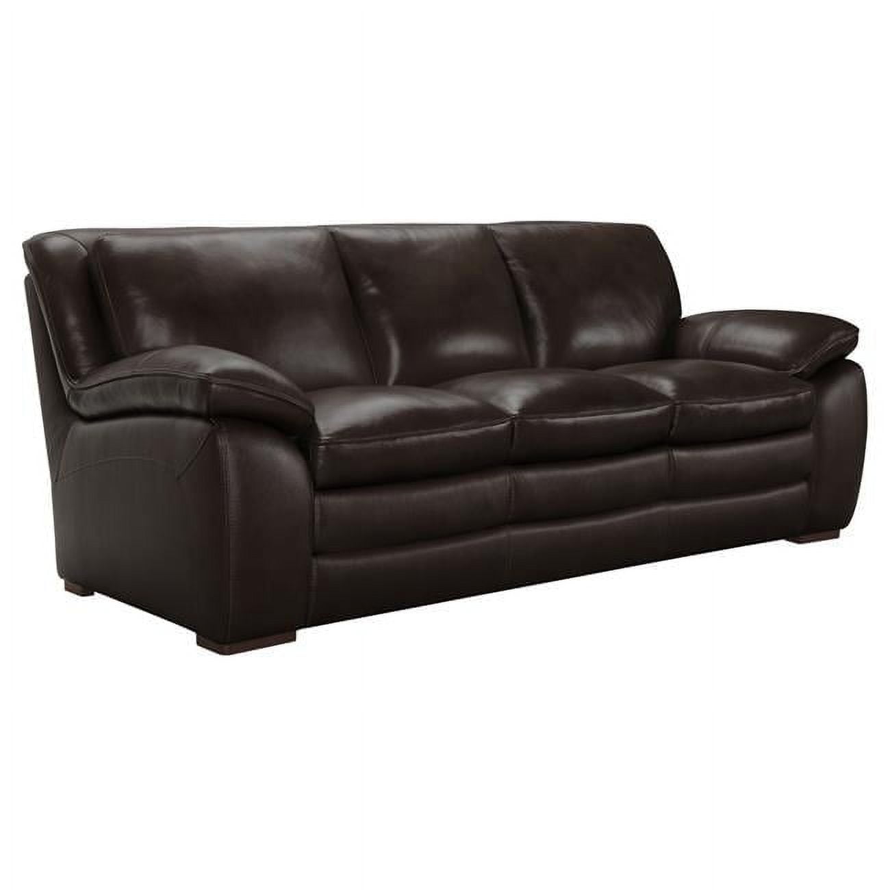 34.63 x 63.38 x 36.63 in. Zanna Contemporary Sofa, Genuine Dark Brown Leather with Brown Wood Legs