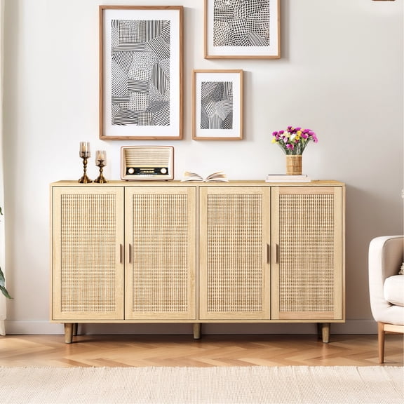 34.65" Height, Solid Wood Legs - Decorative Rattan Doors - Various Living Areas - Elevated Living Ambiance