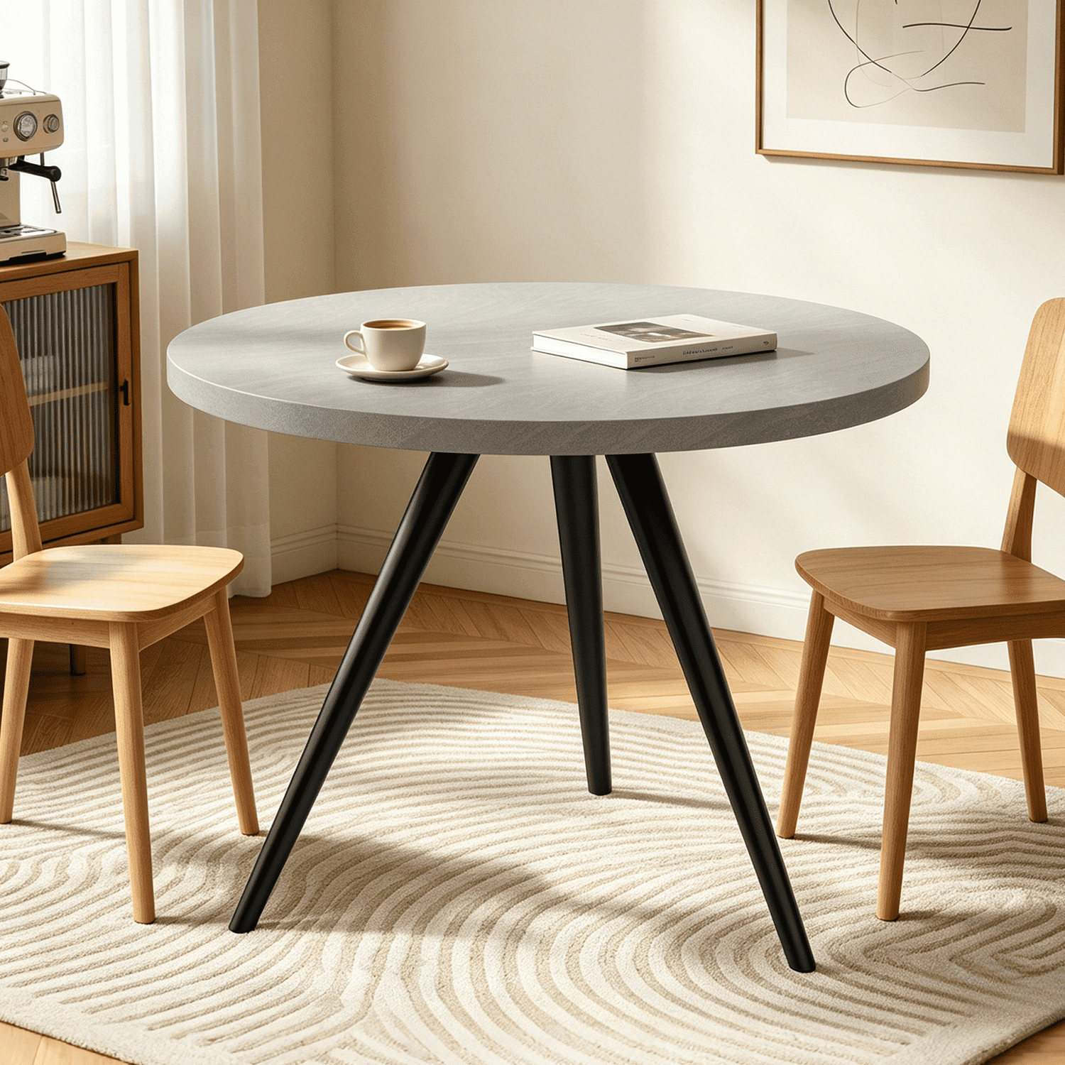 34.8" Round Dining Table for 4 People, Modern Circle Kitchen Table with Metal Legs for Kitchen, Dining Room, Apartment,Gray