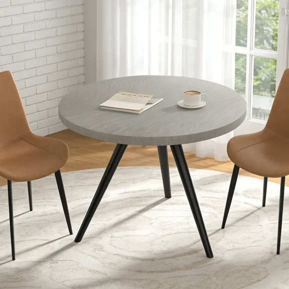 34.8" Round Dining Table for 4 People, Modern Circle Kitchen Table with Metal Legs, Farmhouse Wood Kitchen Table for Kitchen, Dining Room, Apartment,Gray