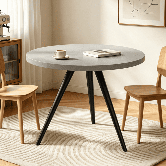 34.8" Round Dining Table for 4 People, Modern Circle Kitchen Table with Metal Legs for Kitchen, Dining Room, Apartment,Gray