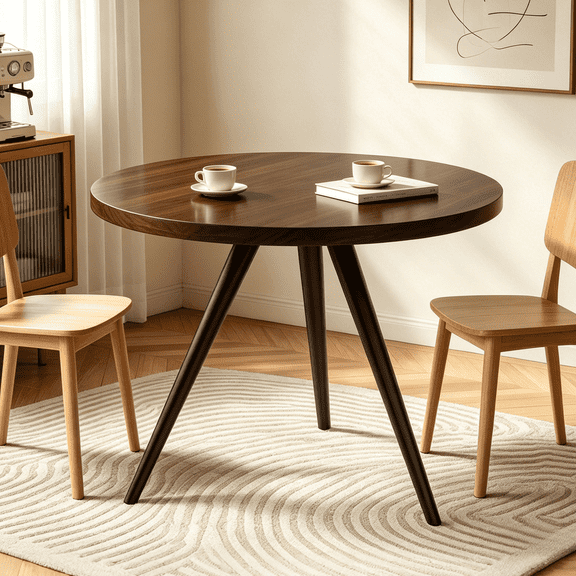 34.8" Round Dining Table for 4 People, Modern Circle Kitchen Table with Metal Legs for Kitchen, Dining Room, Apartment,Walnut