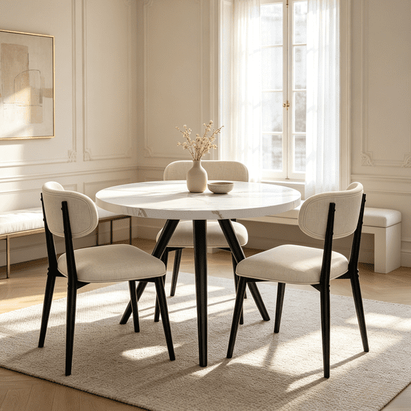 34.8" Round Dining Table Set for 3,4 Piece Modern Kitchen Table Set with 3 Upholstered Dining Chairs,Leisure Coffee Table for Kitchen Dining Room, Breakfast nook