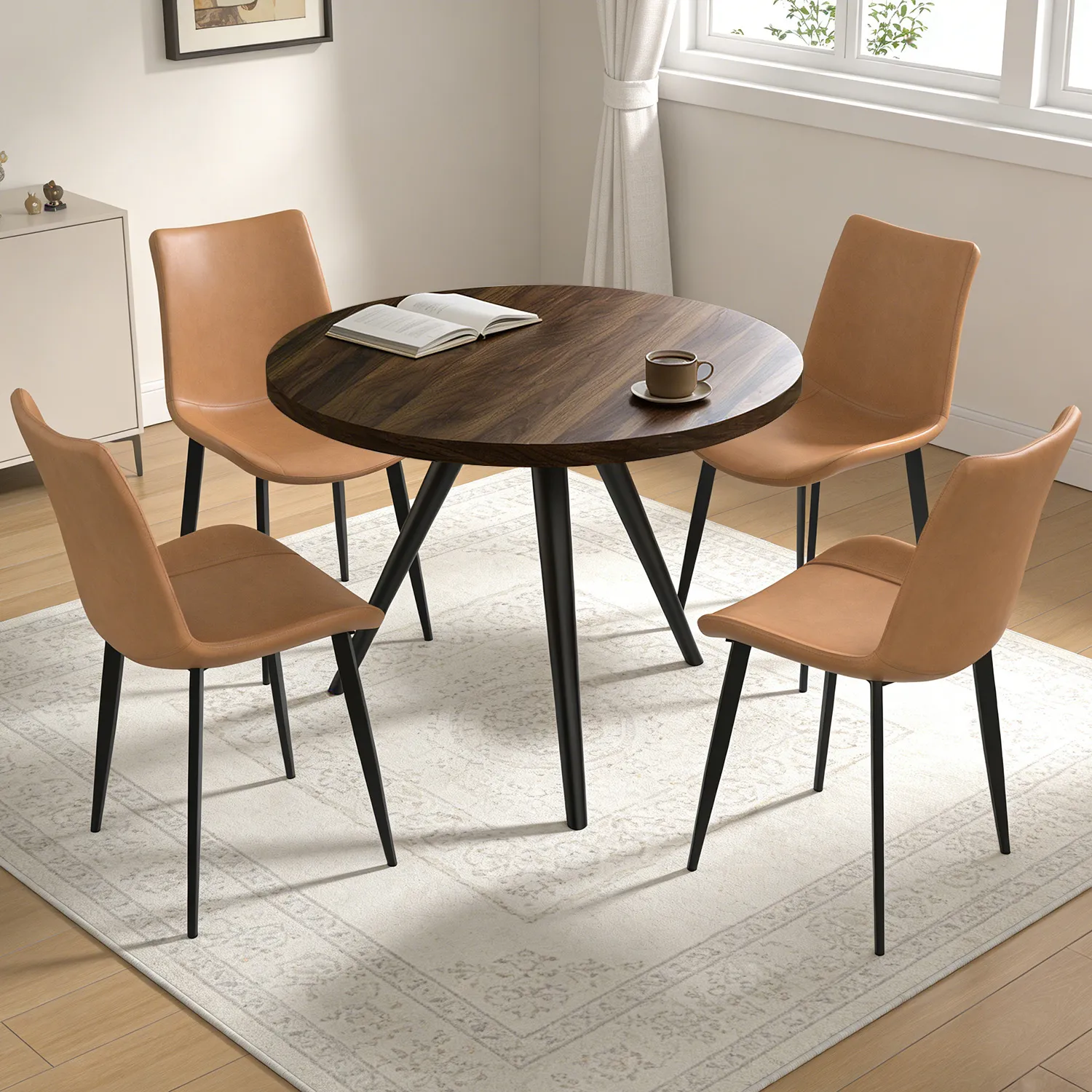 34.8" Round Dining Table Set for 4,5 Piece Mid-Century Modern Dining ...