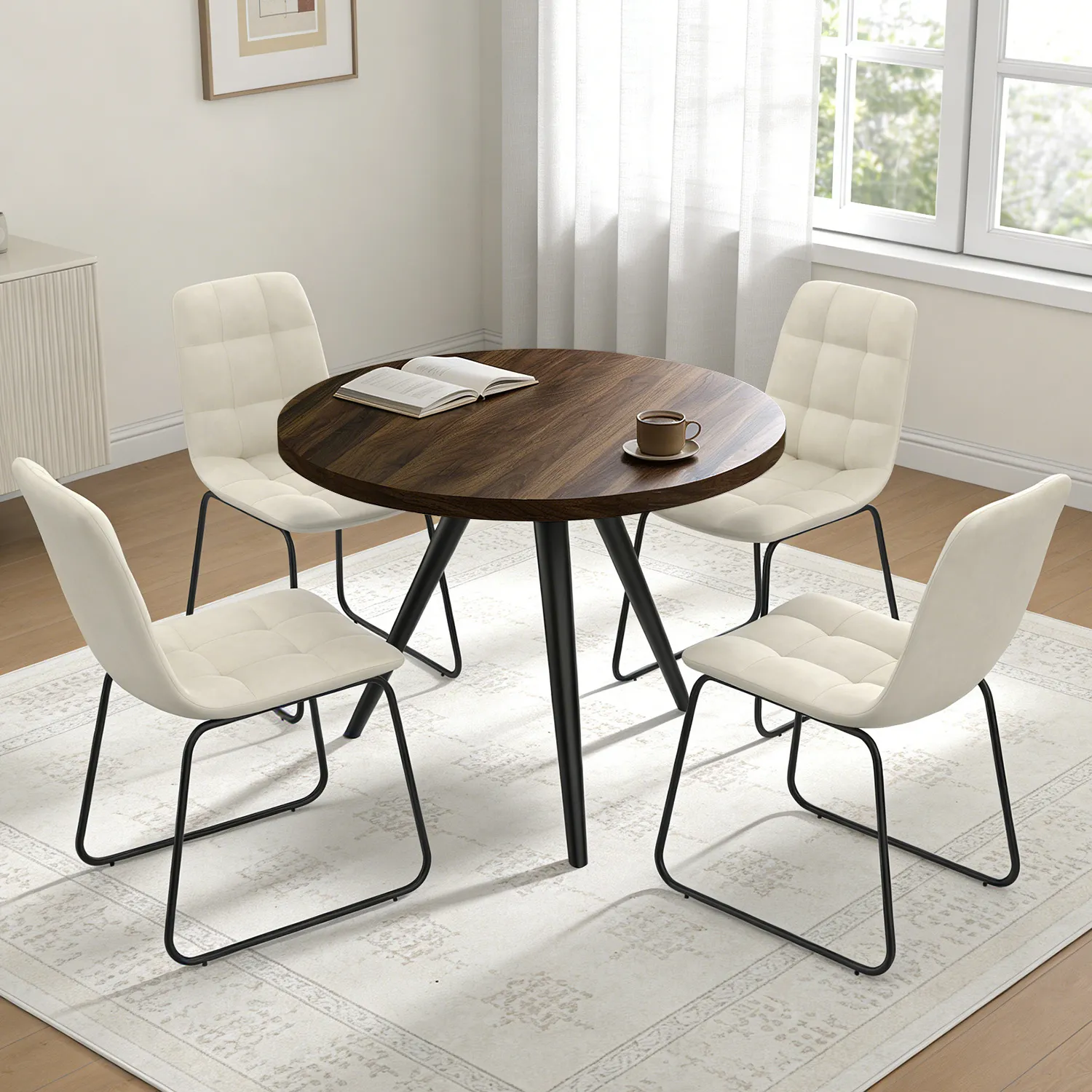 34.8" Round Dining Table Set for 4,5 Piece Mid-Century Modern Dining ...