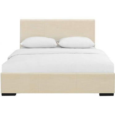 34.8 x 79 x 85.4 in. Beige Upholstered King Size Platform Bed