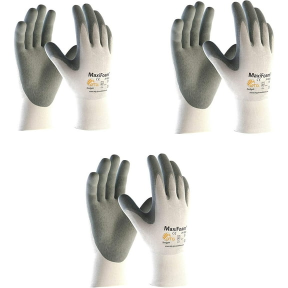 34-800 MaxiFoam Premium Foam Nitrile Coated Glove With Coated Palm & Fingers. Grey/White (3 Pair Pack) (Small)