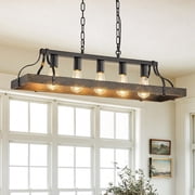 34" Black Gold Vintage Pendant Light, 5-Light Antique Chandelier with Adjustable Chain for Dining Room, Kitchen, Living Room Bulbs Not Included