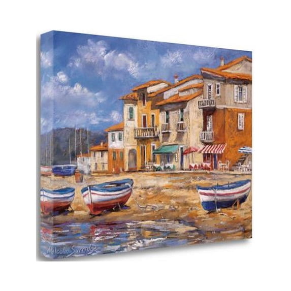 34" Boats Docked Near Cafes Bright Sunny Day Giclee Wrap Canvas Wall Art