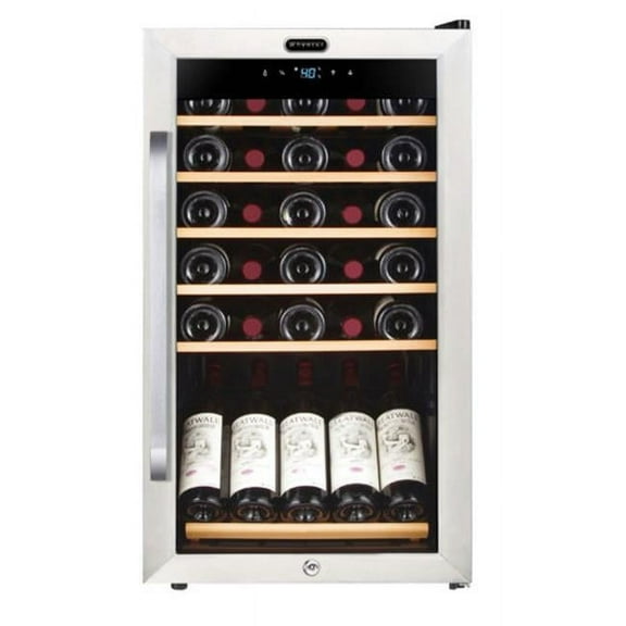 34 Bottle Freestanding Stainless Steel Refrigerator with Display Shelf & Digital Control