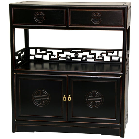 34" Chinese Rosewood Long Life Tea Display Cabinet - Antique Black