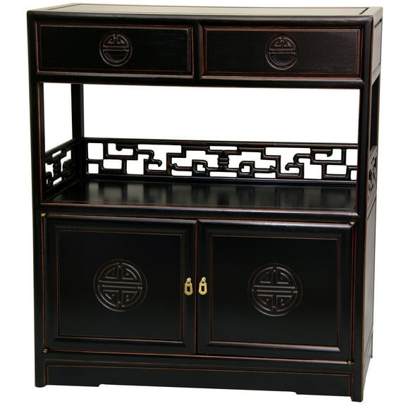 34" Chinese Rosewood Long Life Tea Display Cabinet - Antique Black
